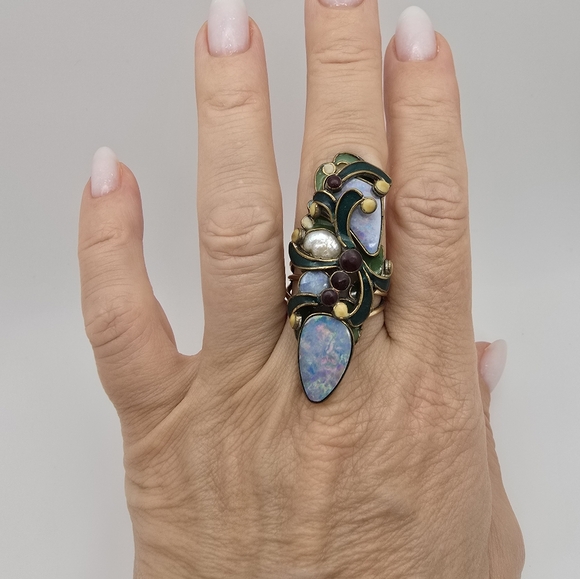 Vega Maddux Opal and enameled silver ring with swirls sz 8,5 - Picture 8 of 8